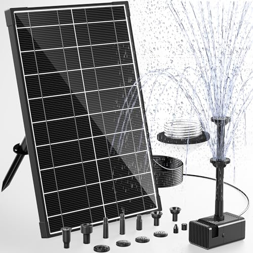 POPOSOAP Fuente solar de 8 W para exteriores, bomba solar para estanque con 8 modos de pulverización de agua, manguera de agua de 1,5 m, protección de agua baja, esponjas de filtro, para estanques de