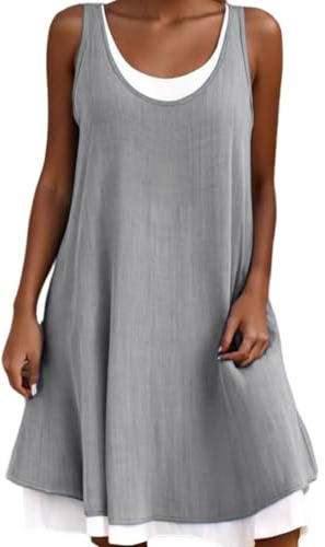 Robe midi sans Manches pour Femme, Effet Deux-pièces, col Rond, Coupe Ample, Style débardeur, Tunique trapèze, Mini Robe d'été.