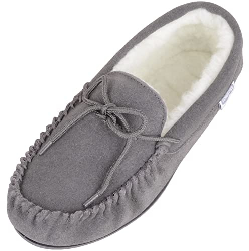 SNUGRUGS Women's Clara, Lambswool Moccasin Slipper (7 UK, Grey)