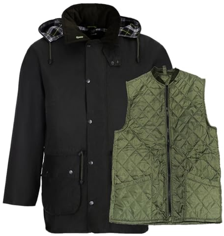Romneys Chaqueta de cera de invierno 3 en 1, incluye chaleco acolchado, resistente al viento y al agua, con capucha y bolsillo trasero, verde oliva, XXXL