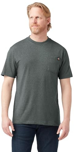 Dickies mens Heavyweight Crew Neck Short Sleeve Tee Henley Shirt, Hunter Green Heather, Large US