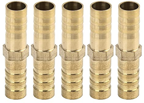 sourcing map Raccord Droit Cannelé 8mm Laiton 5pcs pour Air Eau Huile | Diamètre Intérieur 7mm, Anti-Corrosion, Haute Pression, Faible Perméabilité, Pneumatiques, Lubrifiants, Refroidisement