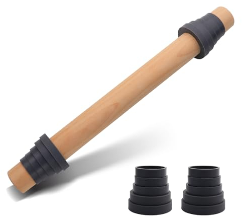 Super Kitchen Nudelholz aus Holz, mit dicken Ringen zum Backen, antihaftbeschichtet, mit Abstandshalterbändern für Kekse, Kuchenkruste, Gebäck, Fondant und Brot