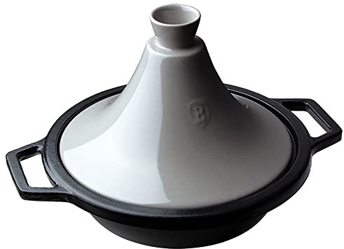 Berlinger Haus Moonlight Tajine Marocchino in Ghisa Smaltata 22cm, Induzione, Pentola Marocchina per Tajine, Coperchio Conico in Ceramica, adatta a tutte le Fonti di Calore, Forno, Grigio/Nero