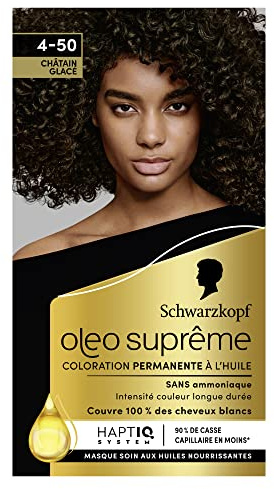 Schwarzkopf Oleo Supreme – permanent oljetoning, långvarig färg och glans, utan ammoniak, täcker 100 % vitt hår, HaptIQ-system, kastanjebrun 4–50