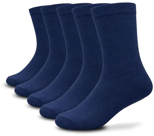 bisoo SET de 5 Pares de Calcetines Escolares de Algodon con Certificado Oeko-Tex para Uniforme Colegio - Elige entre Cortos o Largos según Talla y Color