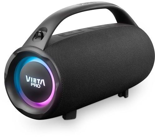 Vieta Pro Altavoz con Bluetooth 5.3 Potente de 100W, Resistente al Agua, 15H Batería y Radio FM. Altavoz Grande con TWS, Aux-In, USB-C y Luces LED | Speaker Portátil MiniThunder
