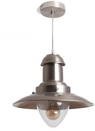 LEDKIA LIGHTING - Lampada a Sospensione Stile Industriale | Design Vintage | Altezza Regolabile | Compatibile Lampadina LED E27 | Per Soggiorno, Cucina, Nichel, Metallo