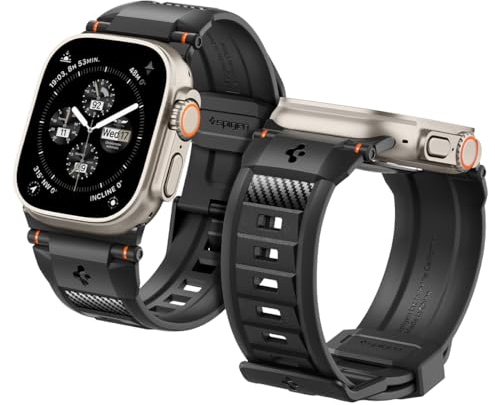 Spigen Rugged Ultra Band Armband Entwickelt für Apple Watch Ultra 2/1 49mm, Serie 10 46mm und Serie 9/8/7/6/5/4/SE 45mm,44mm - Matt Schwarz