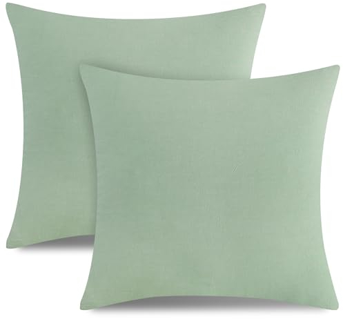 ATsense 2er Set Kissenbezug 80x80 cm - 100% Gewaschene Baumwolle, Mint Grün Kopfkissenbezug mit Reißverschluss, Oeko-TEX Zertifiziert Weich, Nicht Lleicht Verformbar