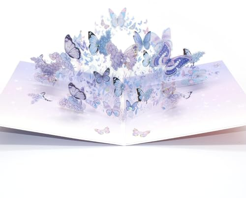 Celestia Pop-Up Karte Schmetterlinge Auf Blumen, 3D Pop Up Karte Geburtstag Grußkarte, 3d Schmetterlingskarte Für Frau Mütter Mädchen Männer Freunde Romantik Geschenk-Karte Muttertag