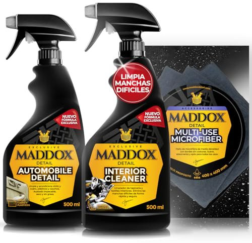 Maddox Detail - Pack de Cuidado Automotriz 3 en 1 | 1 Limpiador Exterior Automobile Detailer + 1 Limpiador Interior + 1 Paño Microfibra Multiusos | Limpieza y Protección Completa para tu Coche.