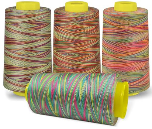 4 Bunt NäHgarn Set Overlockgarn 100% Polyester Irisierend NäHgarn für NäHmaschine, NäHgarn Zwirn ReißFest NäHmaschinengarn Thread NäHfaden Overlock Garn für Quilten, Patchwork und Serger