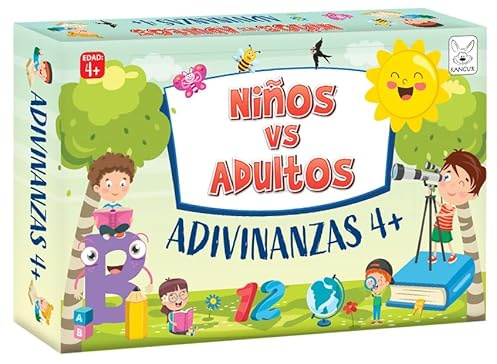 KANGUR Juego de Mesa Adulto y Niños 4 Años Juego de Cartas para Familias Juegos Infantiles Juegos Educativos Juego de Adivinanzas Divertido | 50 Cartas 100 Preguntas | Niños vs adultos. Adivinanzas 4+