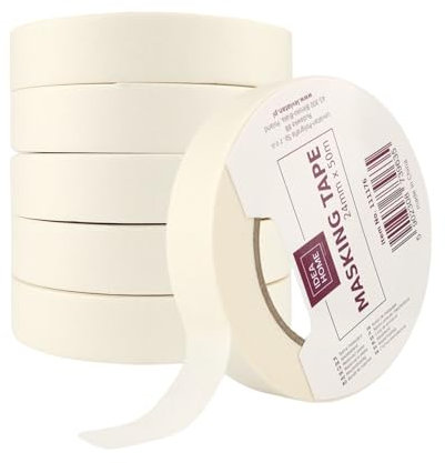 IDEA HOME Ruban de Masquage 6 Pièces - Ruban Crêpe 24mm x 50m - Ruban de Peintre, Crêpe de Peintre, Ruban Adhésif pour Travaux de Peinture, Neutre