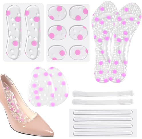 18 Stück High Heel Gel Einlegesohlen Set Anti-Rutsch Fersenkissen, Vorfußkissen Ballenpolster Selbsthaftende Schmerzlinderungs Pads und Schuhkissen Fersenschutz für Damen Fußpflegeschutz für Absätze