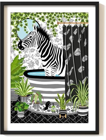 Parmaro Zebra Bathroom Art, A4 UNFRAMED Print, Black & White, Animal Toilet Decor