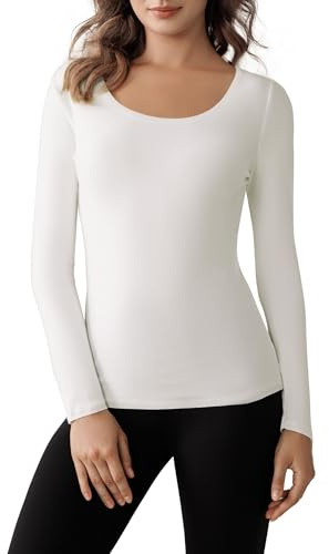 Harlamvar Women Thermal Tops Fleece Lined Scoop Neck Winter Undershirt Top | Warm, Soft, Lightweight, Long Sleeve, Scoop Neck, Fleece Lined, Thermal Baselayer Top for Ladies in Winter