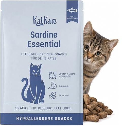 KatKare Bocadillos Hipoalergénicos Para Gatos Liofilizados – Monoproteína De Sardina Essential – Golosinas Sin Cereales Y Sin Aditivos – 30 G