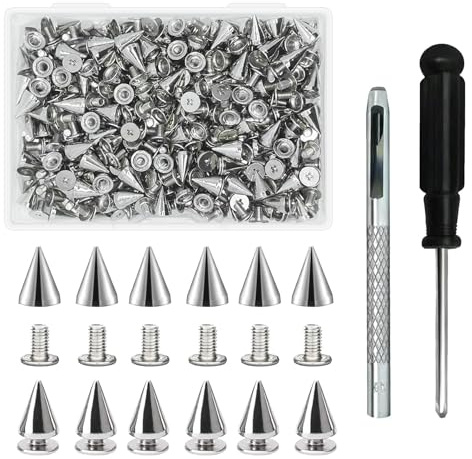 150pcs Cone Spike Studs, 7mm Metal Cone Spikes Rivet, Punk Rock Screw Back Studs, Punk Rivets STU-ds for Leather Jacket DIY Crafts and Arts Bags Shoes Clothes Decorations