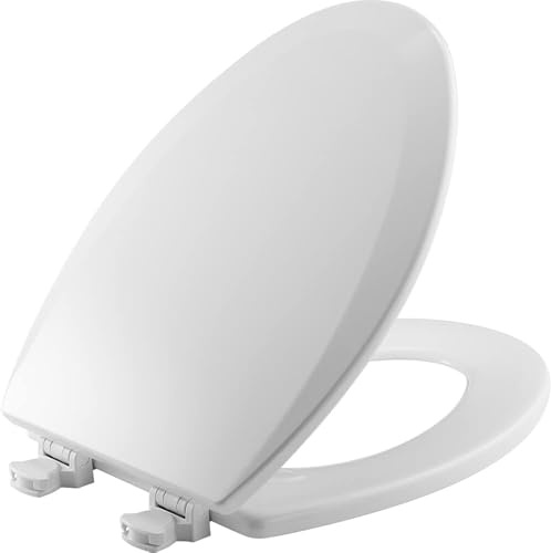 Lamanelle Slow Close Toilet Seat, Elongated Toilet Seat, Grip-Tight Bumpers Quick-Attach Hardware, White