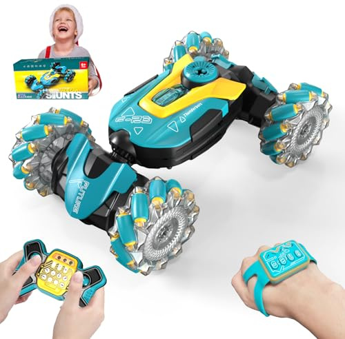 Bubbacare Coche teledirigido, 4WD Drift Car con Spray, Mando a Distancia de 2,4 GHz y Control por Gestos, rotación de 360° Off Road RC Car con luz y música para niños a Partir de 6 años