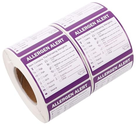 NOLITOY 2rotoli Etichette per Allergeni Alimentari da Adesivi Rimovibili per Avvertimenti Sulle Allergie per Cucine Confezioni Alimentari Etichette Informative sugli Allergeni Adesivi