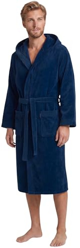 Morgenstern Peignoir de Bain Homme avec Capuche 100% Coton Éponge Velours OEKO-TEX® Robe de Chambre Long Finn Bleu Foncé XXL
