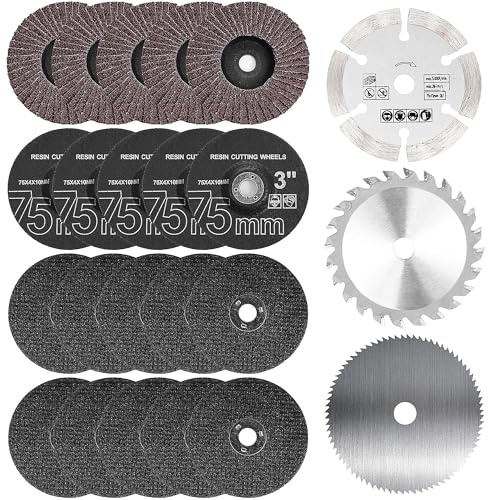 23 st. skärskivor 75 mm låsskiva slipskivor set, vinkelslipskivor med HSS cirkelsågblad, Ø 10 mm borrning, slipning skärning polering metall trä plast
