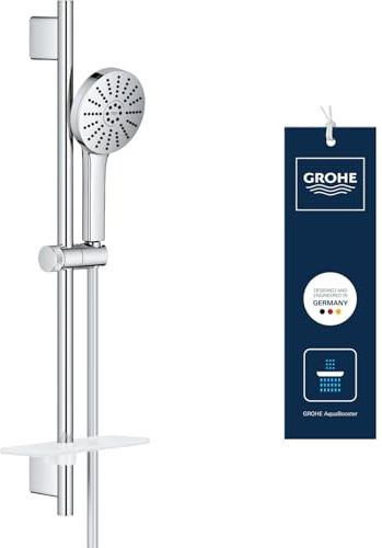 GROHE Vitalio Joy+ 120 Set Doccia: (doccetta ⌀ 120 mm 3 getti, risparmio idrico 6,3 l/min, protezione antiscottatura, tubo flessibile 1,75 m, asta 60 cm con piatto doccia), cromato, 1348660000