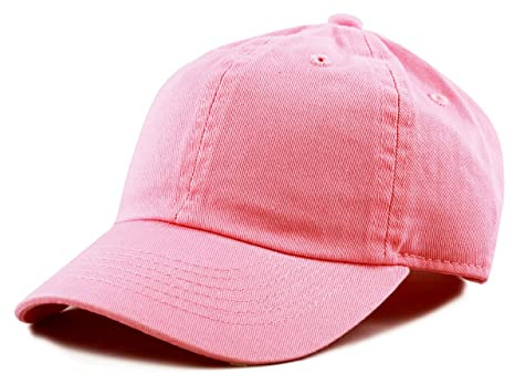 The Hat Depot Kids Washed Low Profile Cotton and Denim Plain Baseball Cap Hat (2-5 yrs, Light Pink)