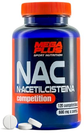 NAC N-acetil-cisteina 600mg - MEGA PLUS - Aminoácidos esenciales y antioxidantes - Cápsulas con N-acetilcisteina, L-teanina, glicina y resveratrol NAD - Sistema inmunológico - 120 cápsulas - 164017