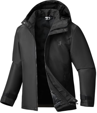 GEMYSE Veste de Ski pour Homme Impermeable Coupe-vent Manteau d'hiver Chaud avec Capuche Blouson Randonnée pour Montagne(Noire,XL)