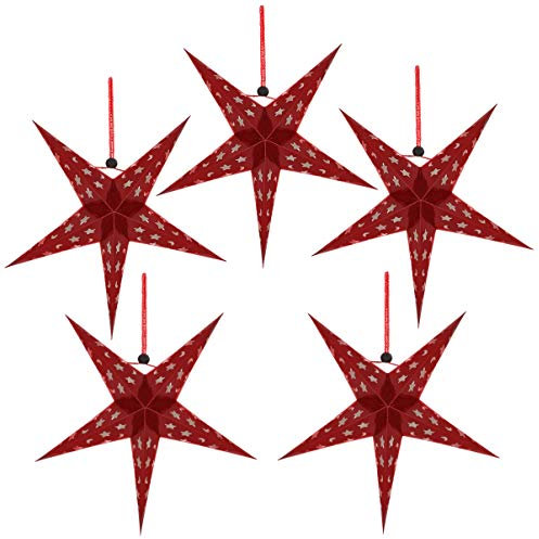 SOLUSTRE 5 Stücke Papierstern Lampenschirm 45cm Papier Weihnachtssterne Lampenschirm 3D Leuchtstern Fensterdeko Stern Weihnachten Lampenschirm Christbaumspitze für Neujahr Silvester Party Deko