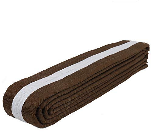 AAMA Color Belts with White Stripe for Martial Arts - Taekwondo Karate Judo - Brown w/White Stripe - Size 1