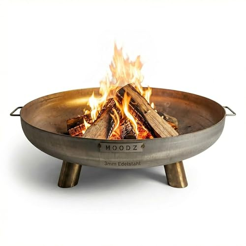 MOODZ Outdoor Living eldskål 80 cm rostfritt stål – eldskålar för trädgården – eldstad utomhus och eldtunna – eldskål av rostfritt stål (Ø 80 cm F&H)