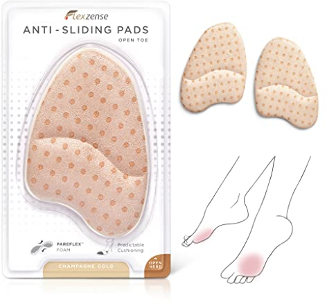 FLEXZENSE Anti-Sliding Pads Open Toe | Maximum Cushioning and Reduce Foot Slip | 1 Pair (Champagne Gold)
