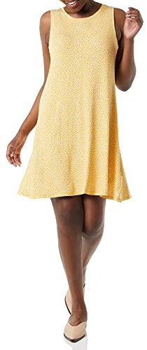 Amazon Essentials Robe débardeur cintrée (Disponible en Grande Taille) Femme, Jaune Tulipes, S