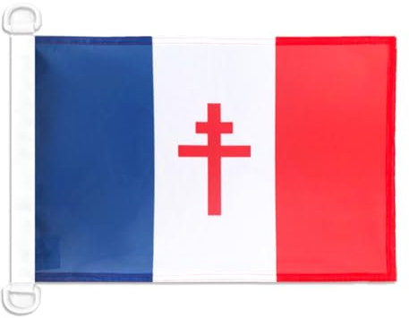 AZ FLAG - Drapeau France Libre 1940-1944 - 45x30 cm - Pavillon Nautique Français De La Résistance Spécial Bateau Et Extérieur en Maille Bloquée avec Anneaux Plastiques Intégrés - 30g