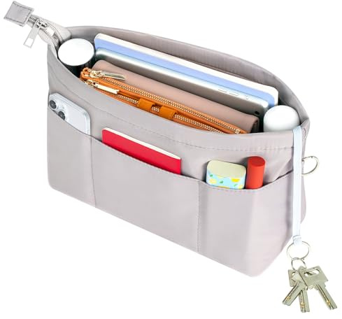 HyFanStr Organizador de Bolsos de Nailon, Organizador Bolso con Cremallera Bolsillo Interno Cosmético para Mujer Gris(L)