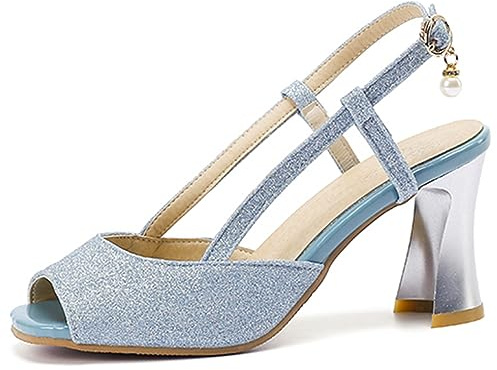 CUTEHEELS Sandali da donna con tacco e peeptoe, Blu, 48 EU