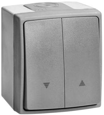 Miratic Interrupteur Volet Roulant pour Volet Roulant Electrique Classe d'Etanchéité Elevée IP55 Montage en Saillie Gris Deux Boutons Haut et Bas avec Protection de Pression Simultanée