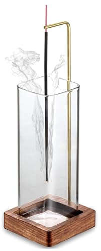 Nizirioo - Supporto per bastoncini di incenso in legno, con bottiglia di vetro rimovibile, per yoga, meditazione