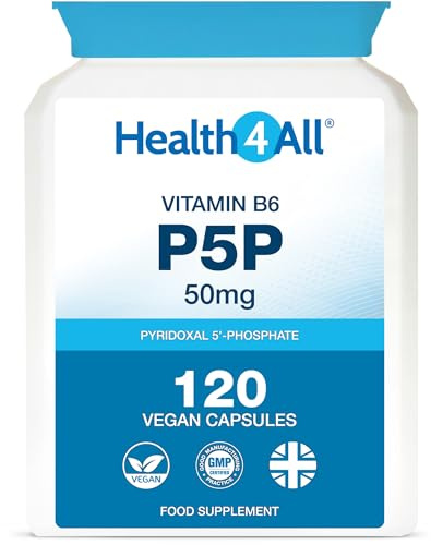 P5P 50mg Activated Vitamin B6 with Magnesium Citrate for Tiredness & Fatigue - 120 Capsules 4 Month Supply - Pyridoxal 5'-Phosphate - Vegan VitB6 Supplement - Made in UK by Health4All