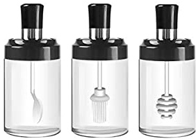 Seasoning Jars Glass Spice Bottles,with Airtight Caps and Spoons,Suitable for Kitchen. Size:15cm*6.5cm,3 Pcs (Color : B) (A)