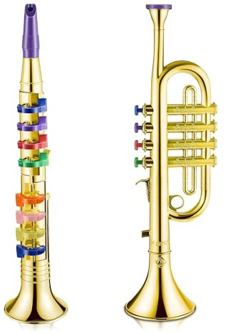 Hurromy Set di 2 Strumenti Musicali e Sassofono Clarinetto Portatile con Colorati Accessori Educativi Parti per la Scuola