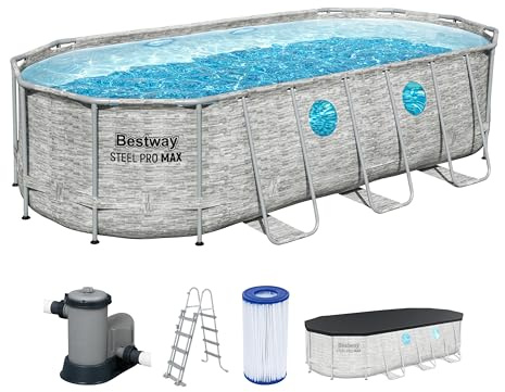 Bestway 56716-7 Set piscina fuori terra ovale Steel Pro MAX Splashview - 5,49 m x 2,74 m x 1,22 m, grigio effetto pietra