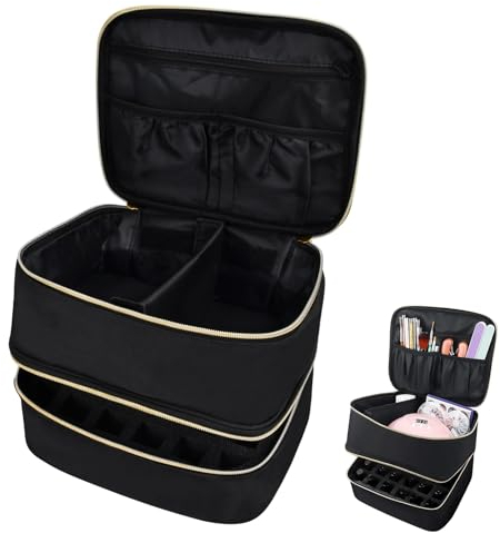 Volumoon Double Layer Nail Polish Storage Bag: Holds 30 Bottles 7.5ml, Includes Nail Lamp for Gel Nails & Manicure Tools