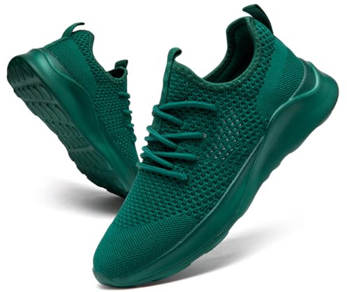 DLWKIPV Mens Trainers Slip On Sneakers Breathable Cushioned Green 5.5