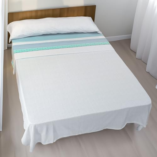 H HANSEL HOME Juego de Sábanas Termicas 3 Piezas Pirineo para Cama de 135x190cm, Sábanas Polares de Invierno Ultra Suave, Incluye Sabana Bajera + Encimera + Funda de Almohada - Puntos Azul